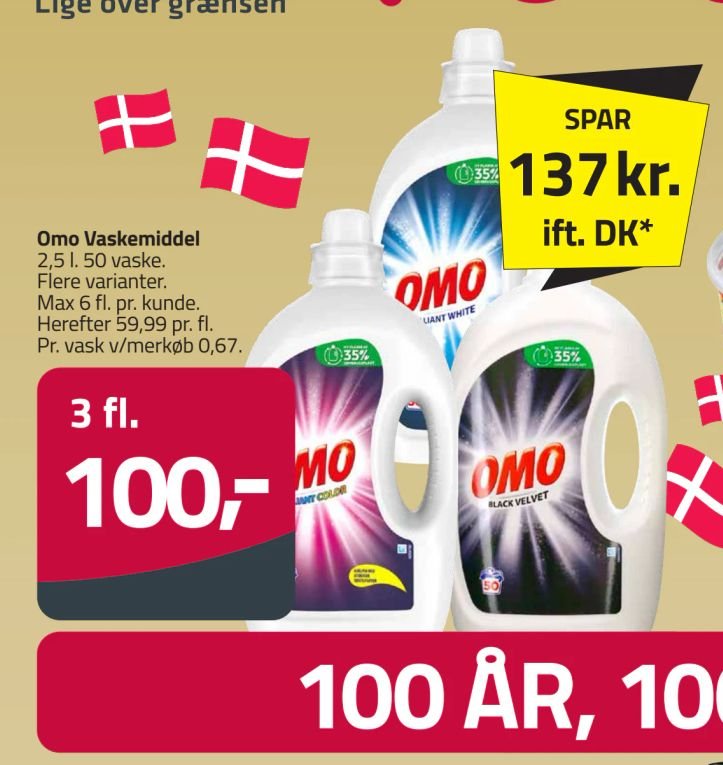 Omo Vaskemiddel 2,5 l 50 vaske. Flere varianter. Max 6 fl. pr. kunde. – Fleggaard