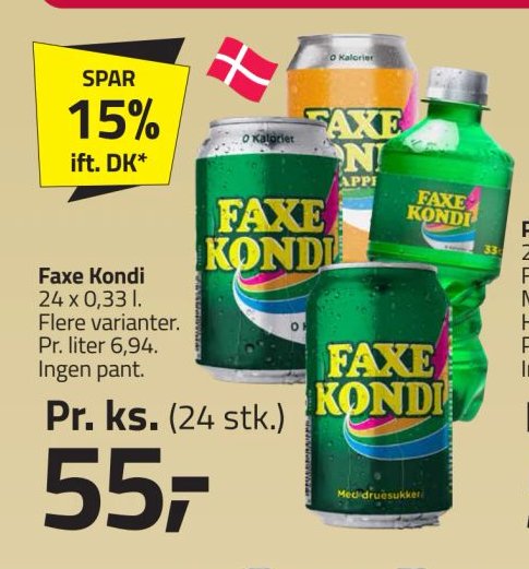 Faxe Kondi 24 x 0,33 l. Flere varianter. – Fleggaard