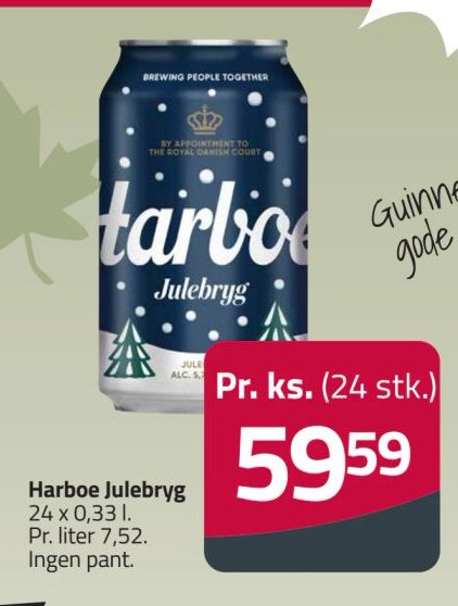 Harboe Julebryg 24 x 0,33 l. Pr. liter 7,52. Ingen pant. – Fleggaard