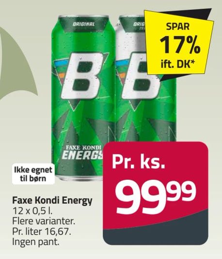 Faxe Kondi Energy 12 x 0,5 l. Flere varianter. Pr. ks. – Fleggaard