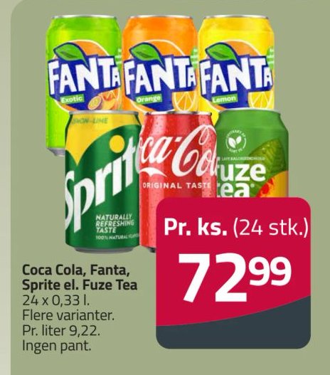 Coca Cola, Fanta, Sprite el. Fuze Tea 24 x 0,33 l. Flere varianter. – Fleggaard