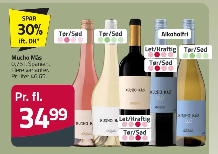 Mucho Más 0,75 l. Spanien. Flere varianter. – Fleggaard