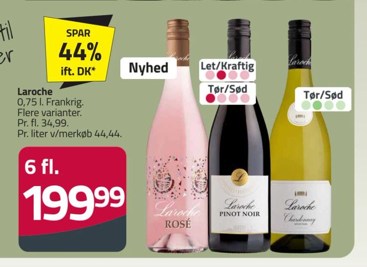 Laroche 0,75 l. Frankrig. Flere varianter. – Fleggaard