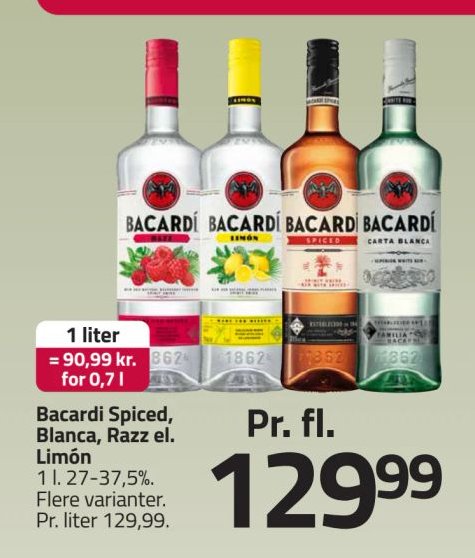 Bacardi Spiced, Blanca, Razz el. Limón – Fleggaard
