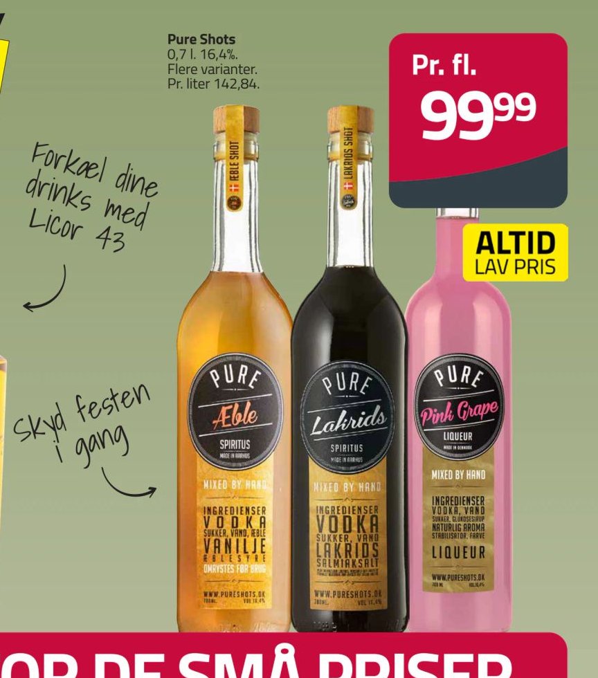 Pure Shots 0,7 l, 16,4%. Flere varianter. – Fleggaard