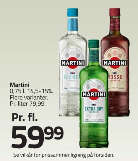 Martini 0,75 l. 14,5-15%. Flere varianter. – Fleggaard