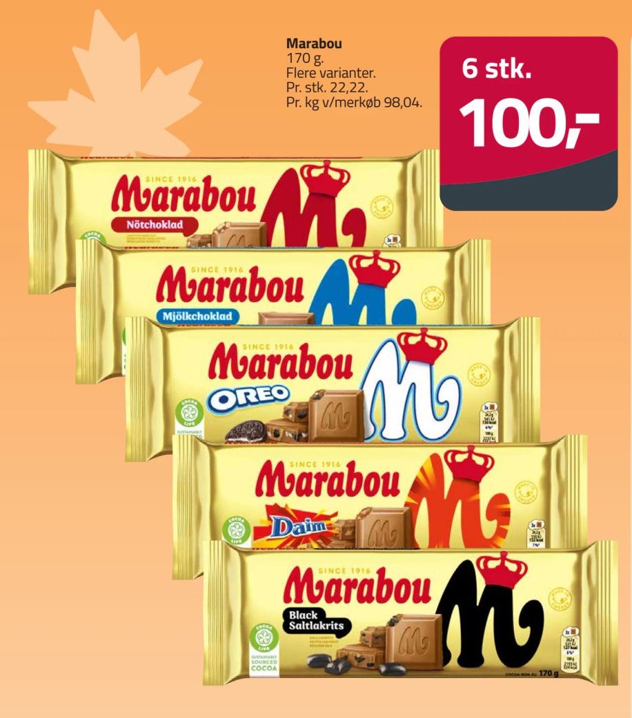 Marabou 170 g. Flere varianter. – Fleggaard