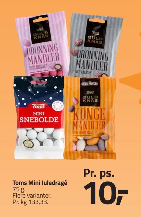 Toms Mini Juledragé 75 g. Flere varianter. Pr. kg 133,33. – Fleggaard