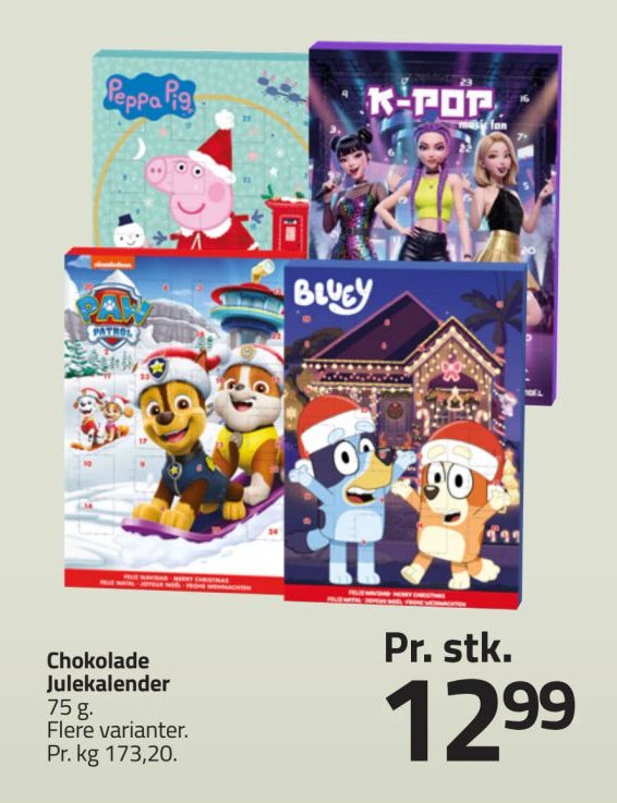 Chokolade Julekalender 75 g. Flere varianter. – Fleggaard