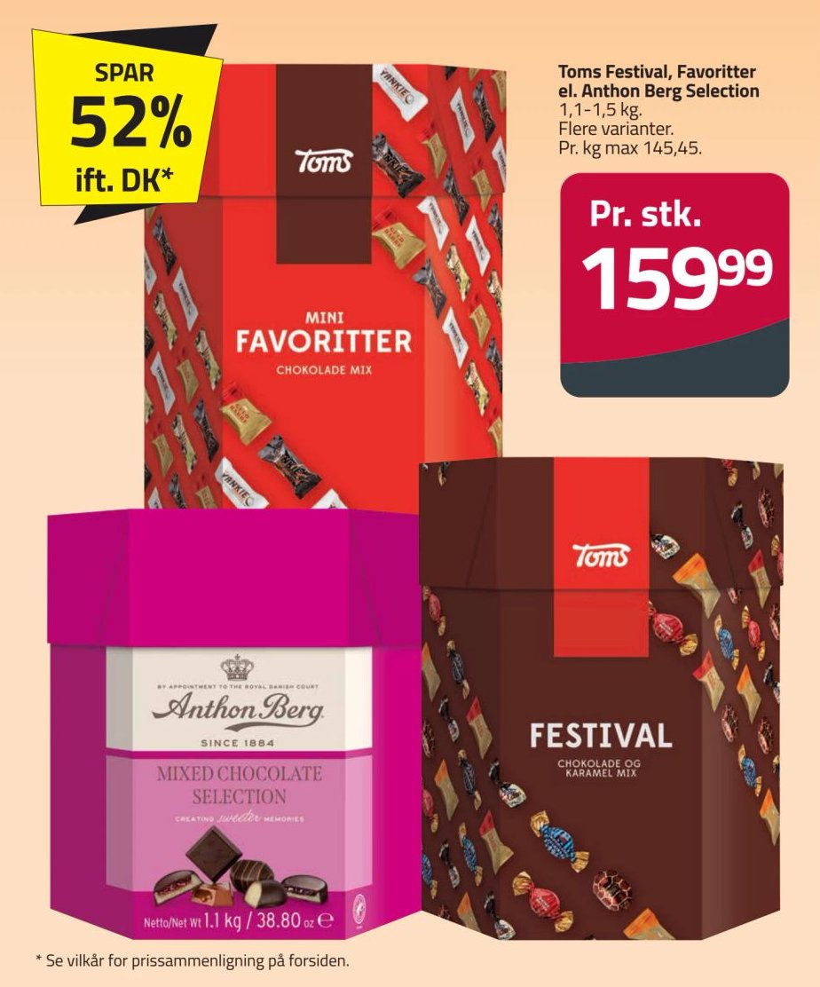 Toms Festival, Favoritter el. Anthon Berg Selection 1,1-1,5 kg. Flere varianter. – Fleggaard
