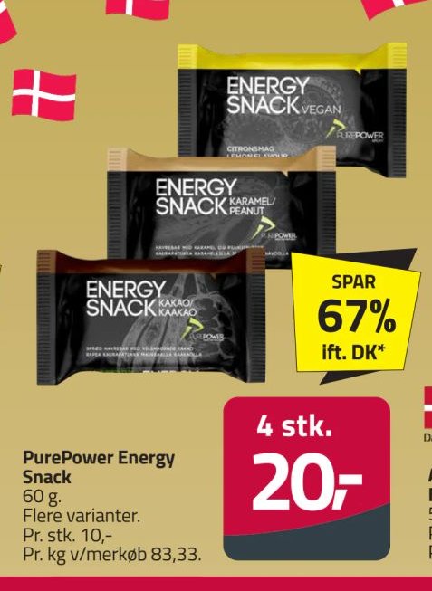PurePower Energy Snack 60 g Flere varianter – Fleggaard