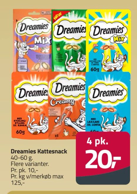 Dreamies Kattesnack 40-60 g Flere varianter – Fleggaard