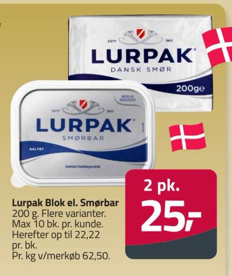 Lurpak Blok el. Smørbar 200 g. Flere varianter. – Fleggaard