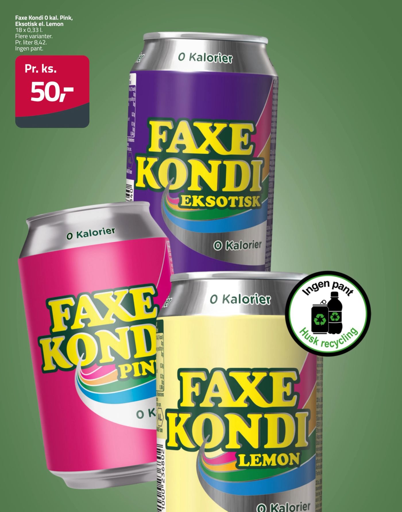 Faxe Kondi 0 kal. Pink, Eksotisk el. Lemon – Fleggaard