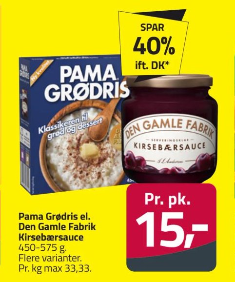 Pama Grødris el. Den Gamle Fabrik Kirsebærsauce – Fleggaard