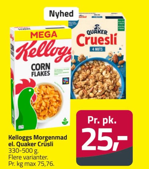 Kelloggs Morgenmad el. Quaker Crüsli – Fleggaard