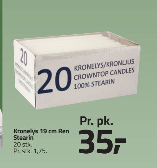 Kronelys 19 cm Ren Stearin – Fleggaard