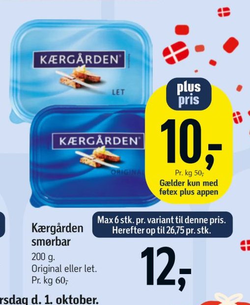 Kærgården smørbar 200 g. Original eller let. Pr. kg 60 – Føtex