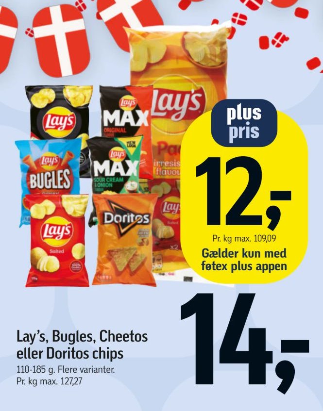 Lay's, Bugles, Cheetos eller Doritos chips 110-185 g. Flere varianter. – Føtex