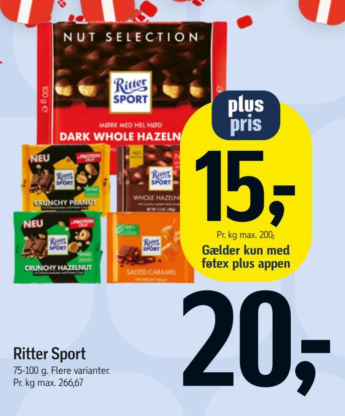 Ritter Sport 75-100 g. Flere varianter. – Føtex