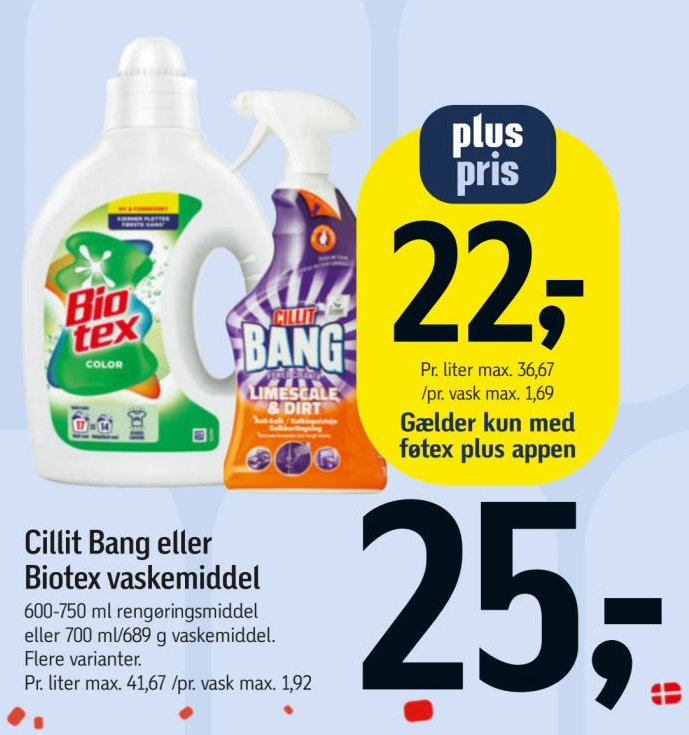 Cillit Bang eller Biotex vaskemiddel 600-750 ml rengøringsmiddel eller 700 ml/689 g vaskemiddel. Flere varianter. – Føtex