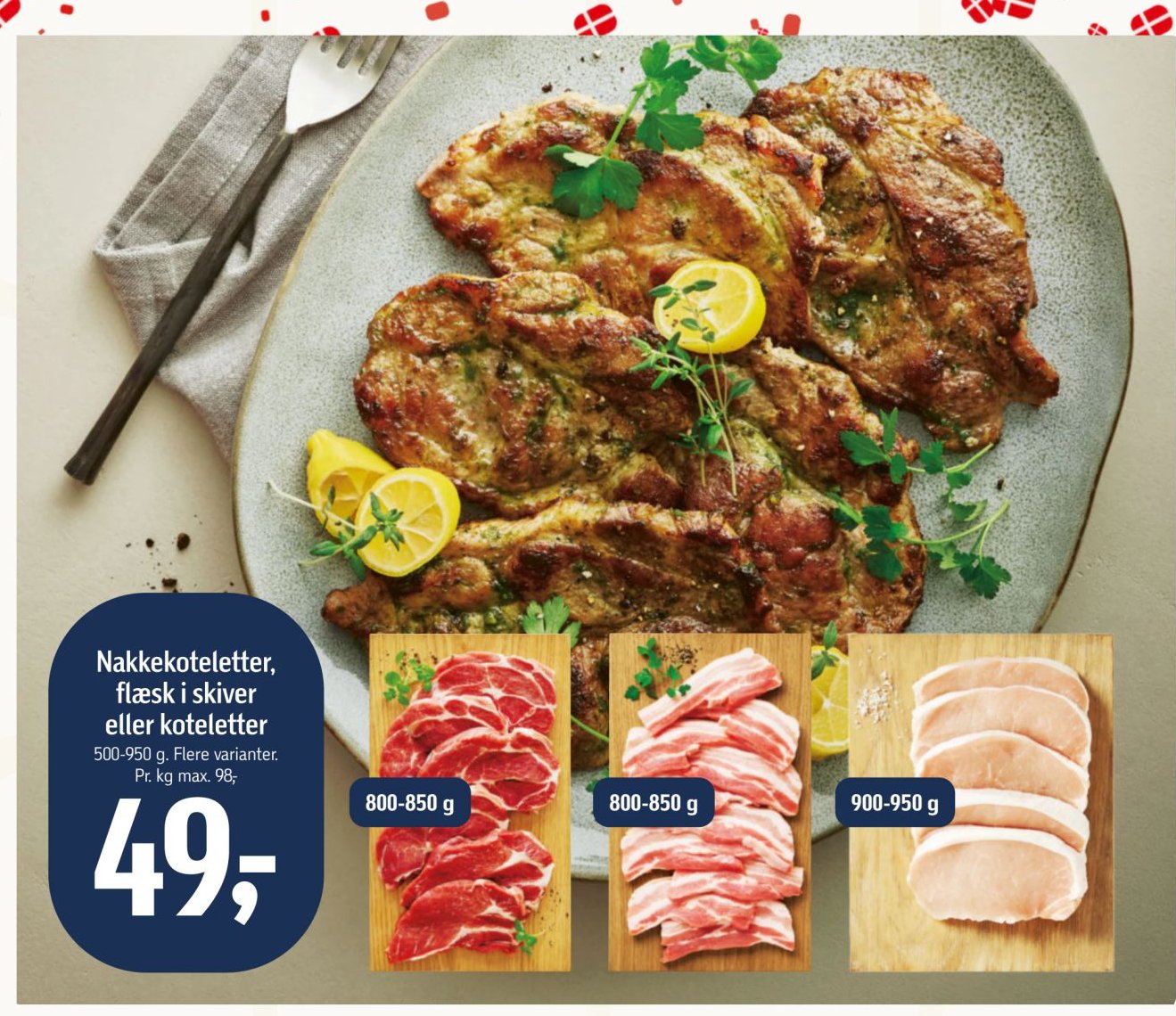 Nakkekoteletter, flæsk i skiver eller koteletter 500-950 g. Flere varianter. – Føtex