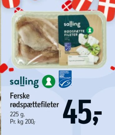 Ferske rødspættefileter 225 g. Pr. kg 200,- – Føtex