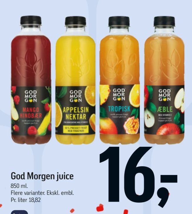 God Morgen juice 850 ml. Flere varianter. Ekskl. embl. – Føtex