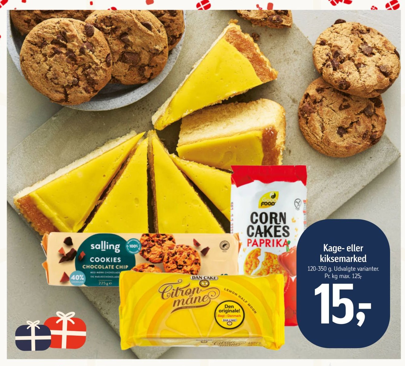 Kage- eller kiksemarked 120-350 g. Udvalgte varianter. Pr. kg max. 125,- – Føtex