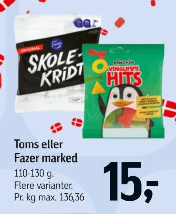 Toms eller Fazer marked 110-130 g. Flere varianter. – Føtex