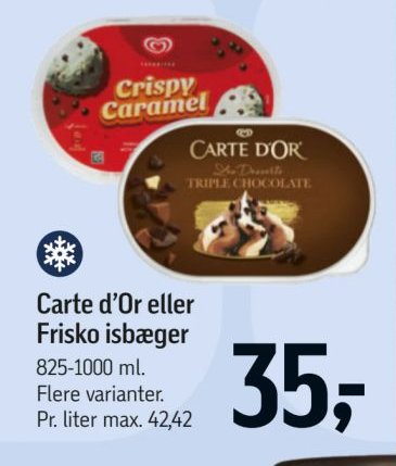 Carte d'Or eller Frisko isbæger 825-1000 ml. Flere varianter. – Føtex