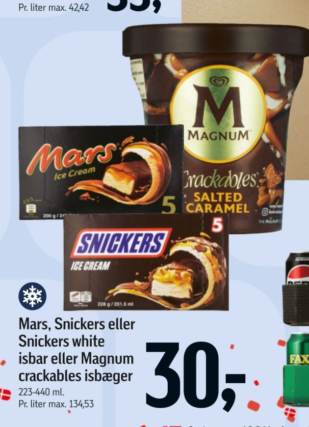 Mars, Snickers eller Snickers white isbar eller Magnum crackables isbæger 223-440 ml. – Føtex