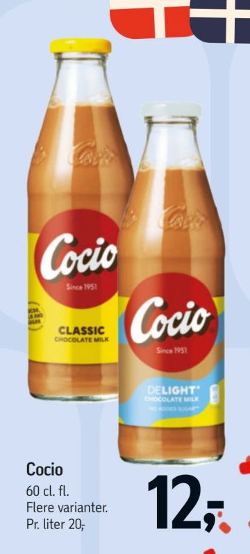 Cocio 60 cl. fl. Flere varianter. Pr. liter 20,- – Føtex