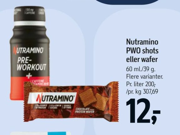 Nutramino PWO shots eller wafer 60 ml / 39 g. Flere varianter. – Føtex