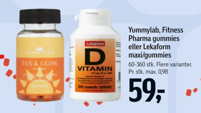 Yummylab, Fitness Pharma gummies eller Lekaform maxi/gummies 60-360 stk. Flere varianter. Pr. stk. max. 0,98 – Føtex
