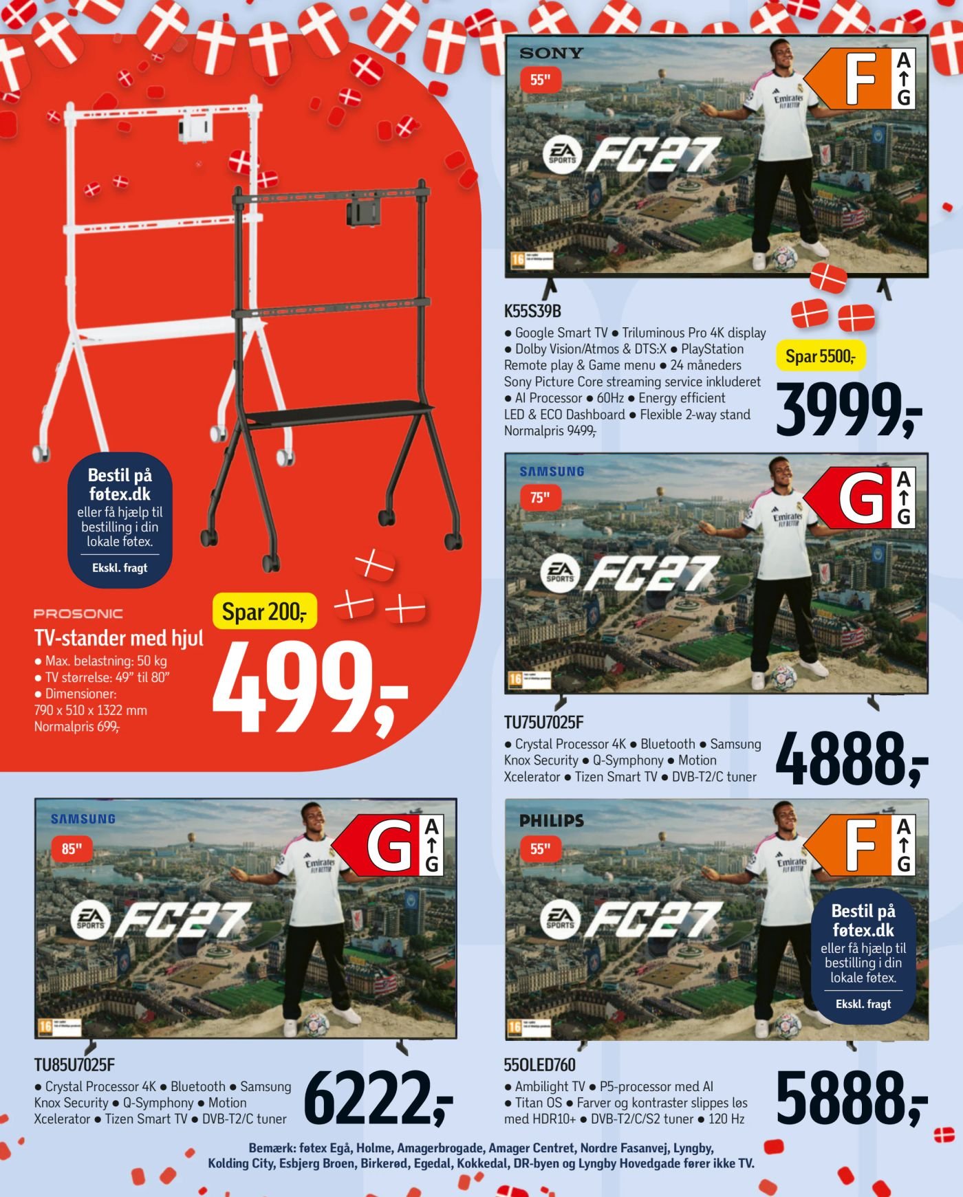 TV-stander med hjul
• Max. belastning: 50 kg
• TV størrelse: 49" til 80"
• Dimensioner: 790 x 510 x 1322 mm
Normalpris 699,- – Føtex
