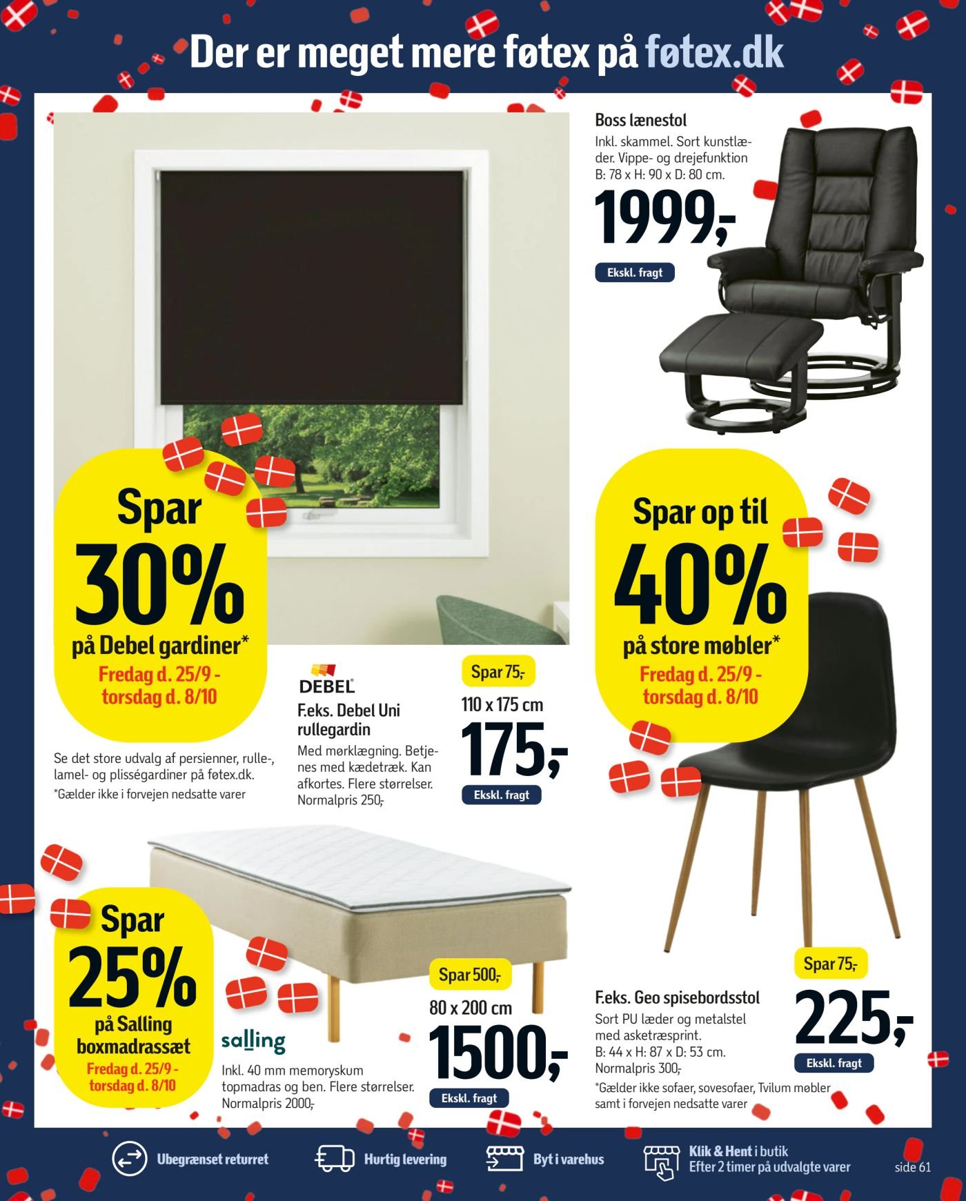 Poss lænestol Hvid stammeel. Sort kunstlæder. Vippe- og drejefunktion 78 x H: 99 x D: 80 cm. – Føtex