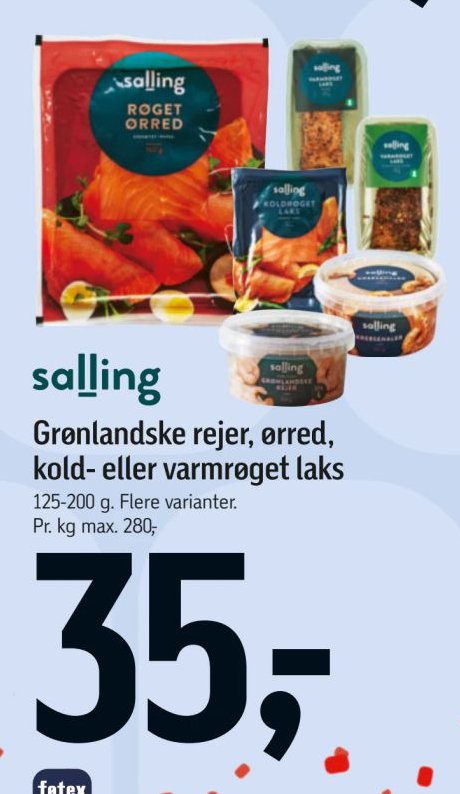 salling Grønlandske rejer, ørred, kold- eller varmrøget laks 125-200 g. Flere varianter. – Føtex
