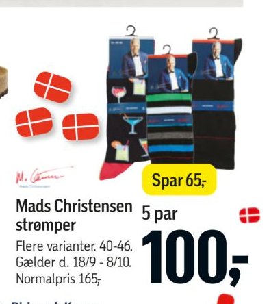 Mads Christensen strømper Flere varianter. 40-46. Gælder d. 18/9 - 8/10. Normalpris 165,- 5 par – Føtex