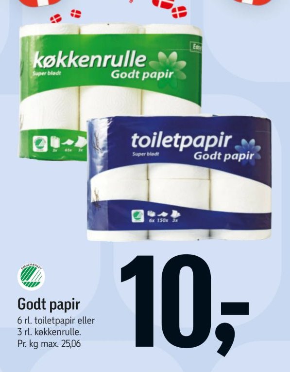 Godt papir 6 rl. toiletpapir eller 3 rl. køkkenrulle – Føtex