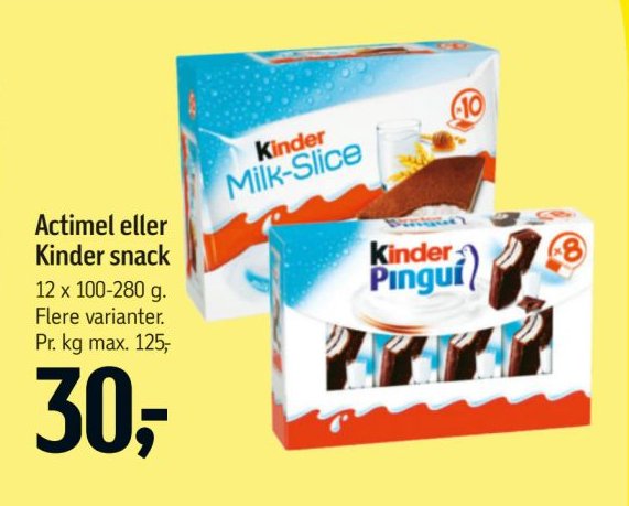 Actimel eller Kinder snack 12 x 100-280 g. Flere varianter. – Føtex
