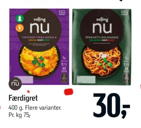 Færdigret 400 g. Flere varianter. Pr. kg 75,- – Føtex