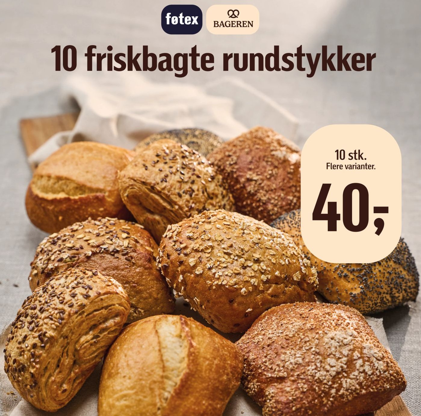 10 friskbagte rundstykker 10 stk. Flere varianter. – Føtex