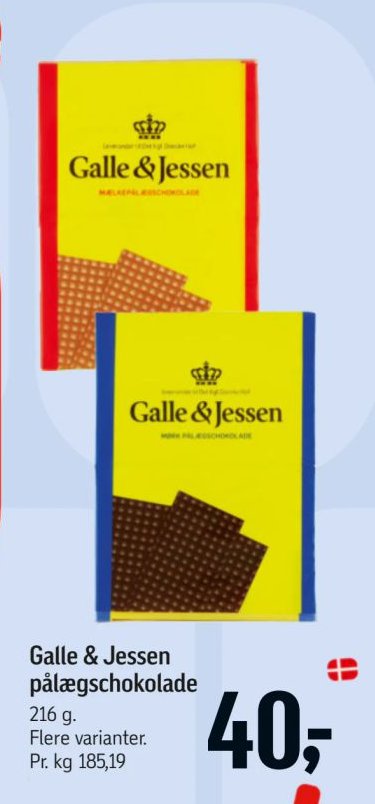 Galle & Jessen pålægschokolade 216 g. Flere varianter. – Føtex