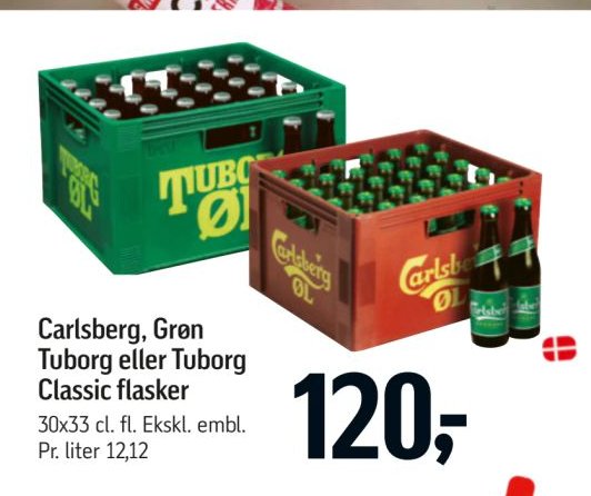 Carlsberg, Grøn Tuborg eller Tuborg Classic flasker 30x33 cl. fl. Ekskl. embl. – Føtex