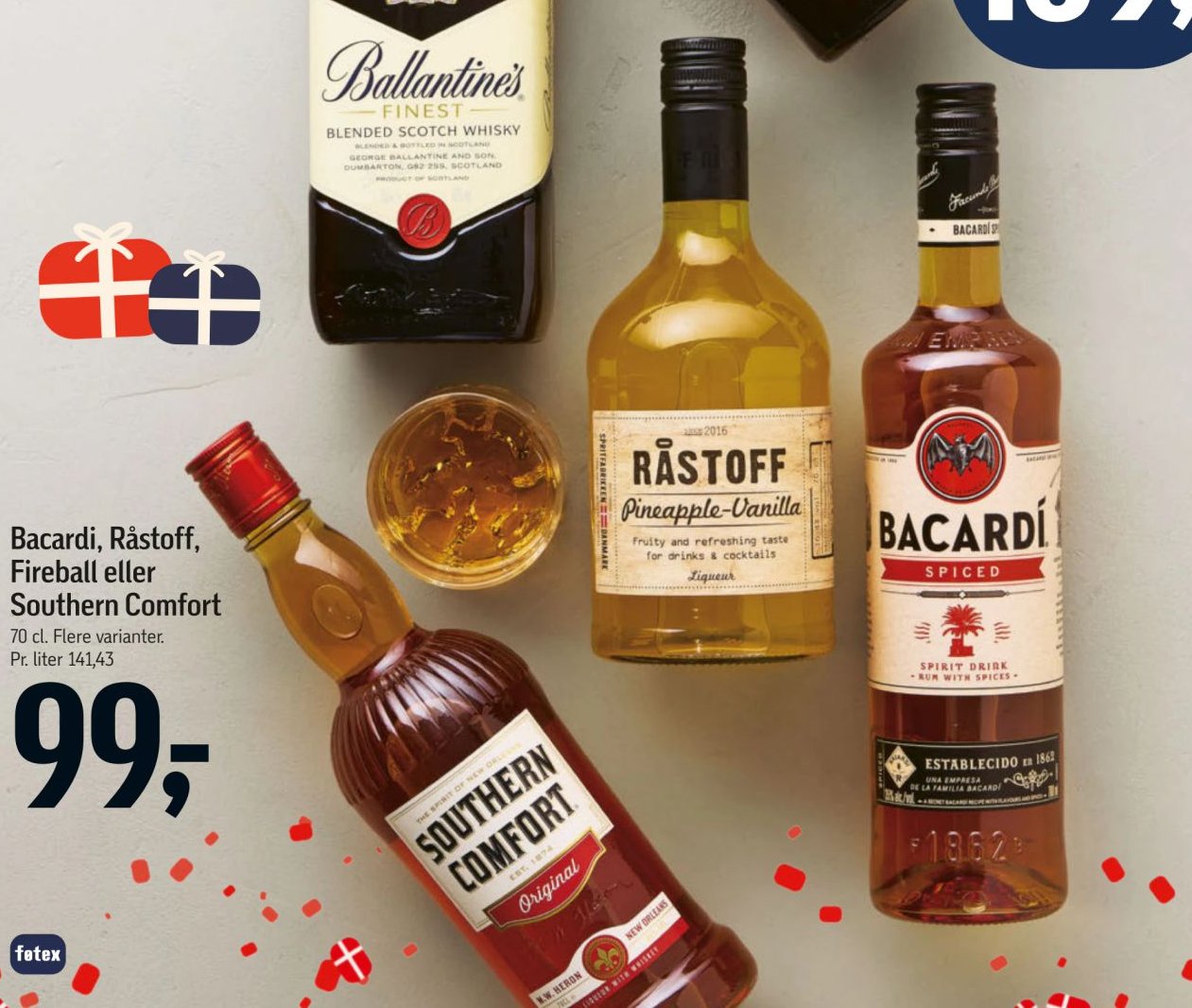 Bacardi, Råstoff, Fireball eller Southern Comfort 70 cl. Flere varianter. – Føtex
