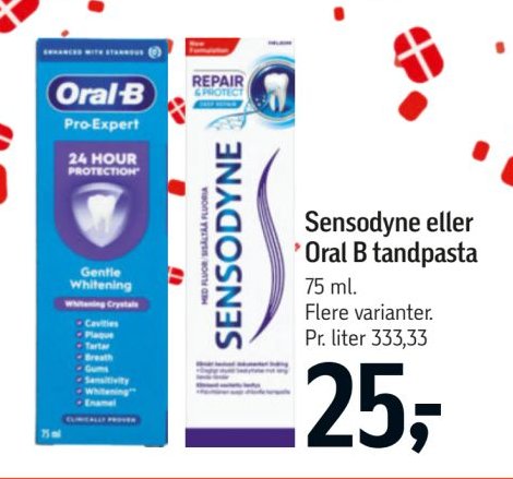 Sensodyne eller Oral B tandpasta 75 ml. Flere varianter. – Føtex