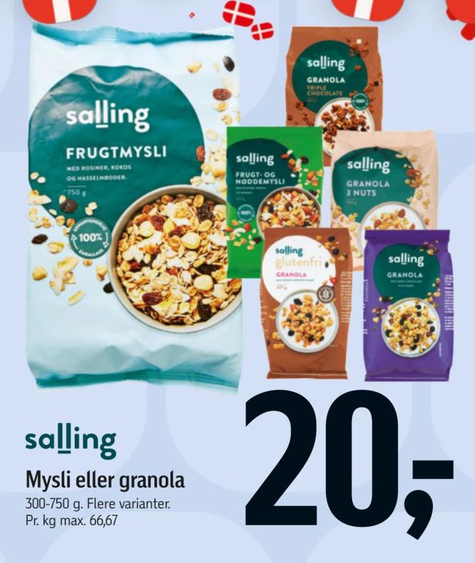 salling Mysli eller granola 300-750 g. Flere varianter. – Føtex