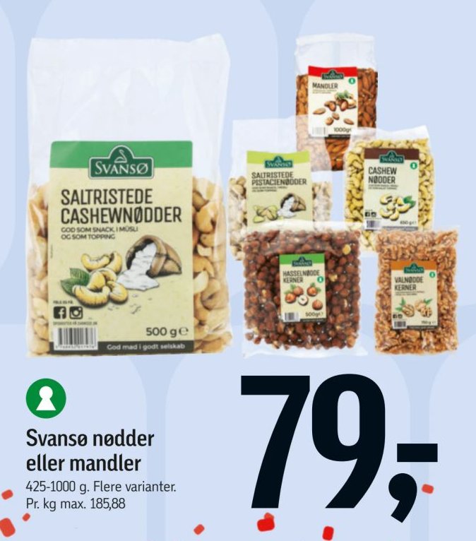 Svansø nødder eller mandler 425-1000 g. Flere varianter. – Føtex
