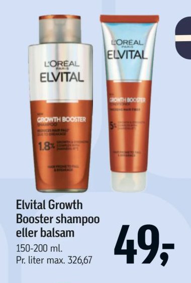 Elvital Growth Booster shampoo eller balsam 150-200 ml. Pr. liter max. 326,67 – Føtex